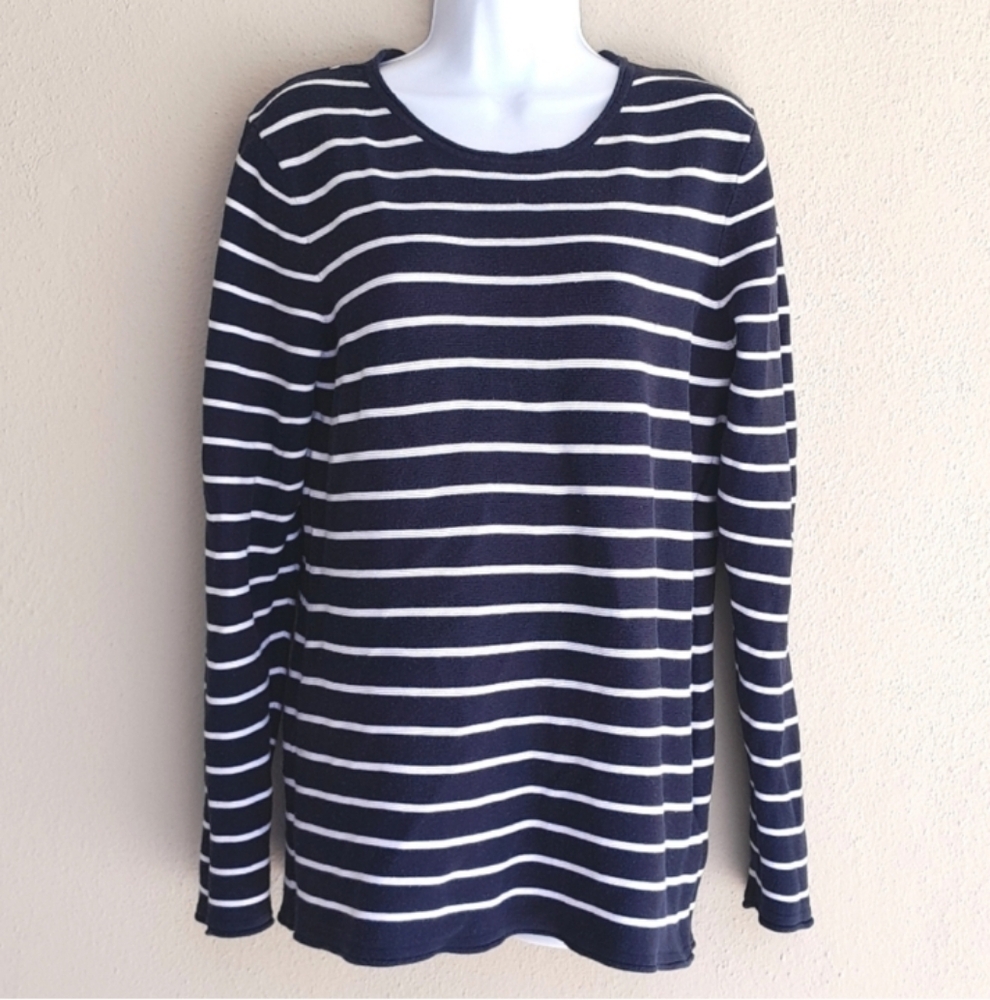 Striped Knit Cotton Long Sleeve Top Medium